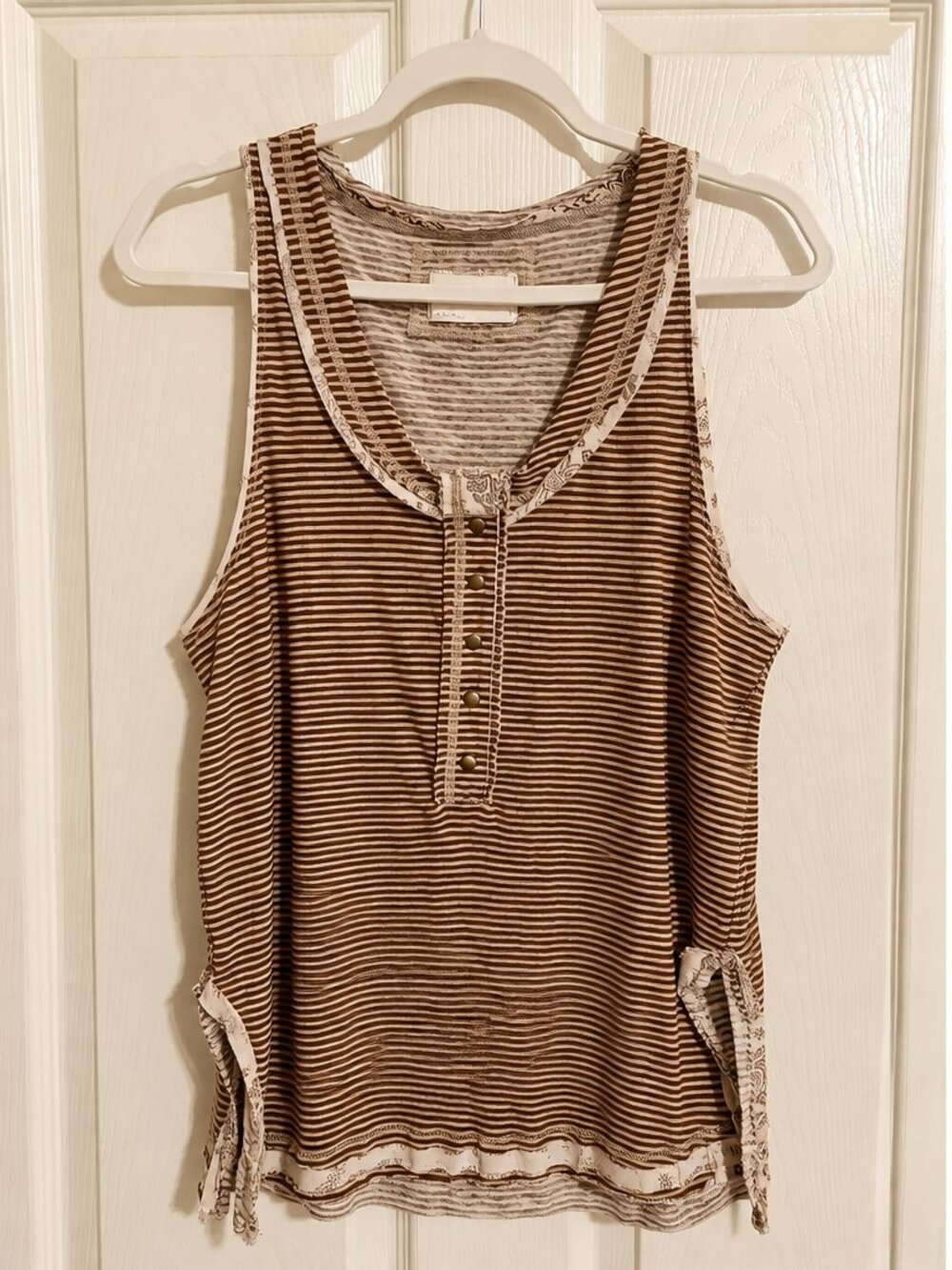We The Free Brown and Cream Striped Sleeveless Tank Top Size S